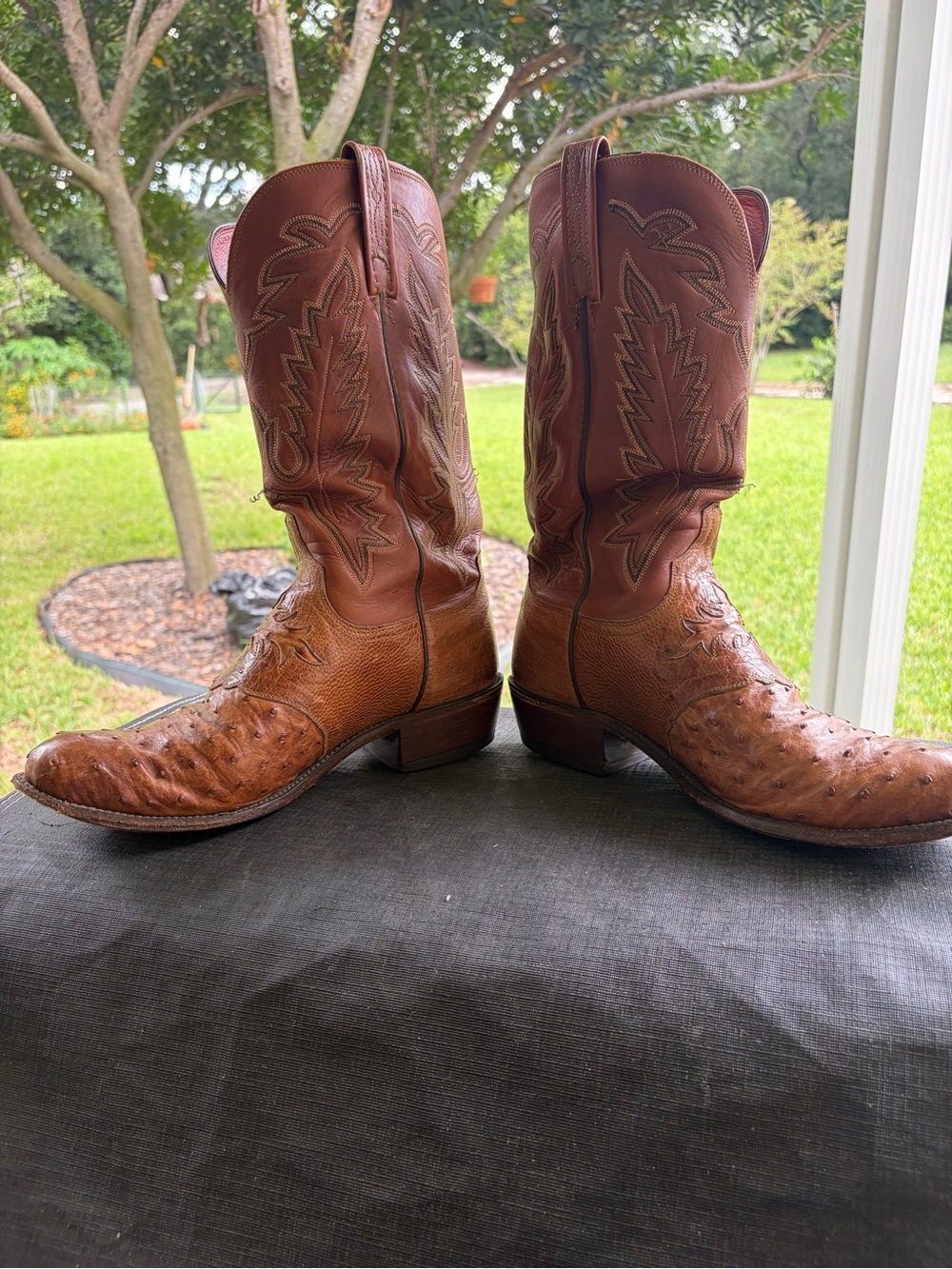 Men's Lucchese Ostrich Leather Cowboy Boots Size 10EE - Exotic Rare Find!